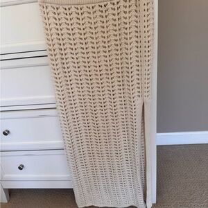 Cream Crochet Knit Maxi Coverup Skirt with Side Slit size S